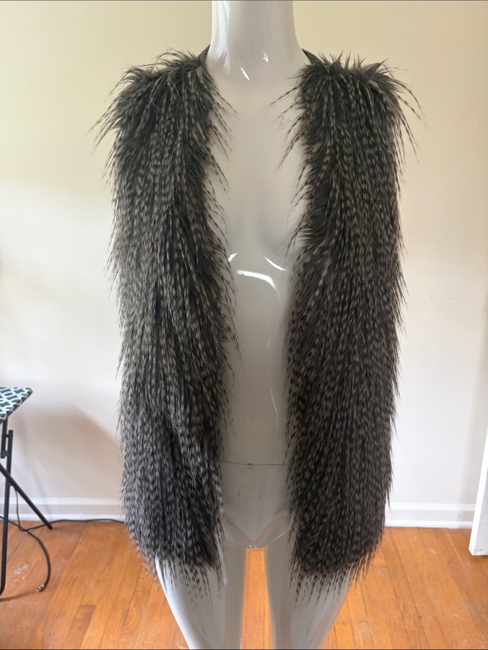 NWOT New directions Faux Fur Sweater Vest  Long Vest - Gray and Black